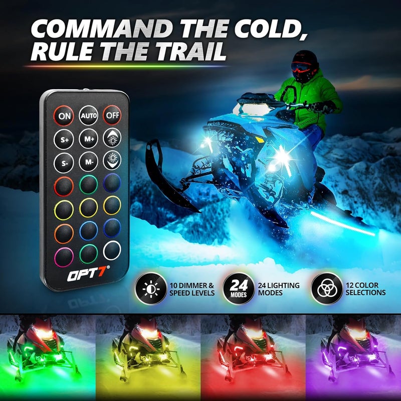 OPT7 Aura Snowmobile ATV Underglow Lights with App & Remote Control, 6PCS RGB LED Light Strips, Multi-Color Music Sync Decor Accessories, Waterproof Exterior Neon Accent Lighting Kit, 12V - Image 3